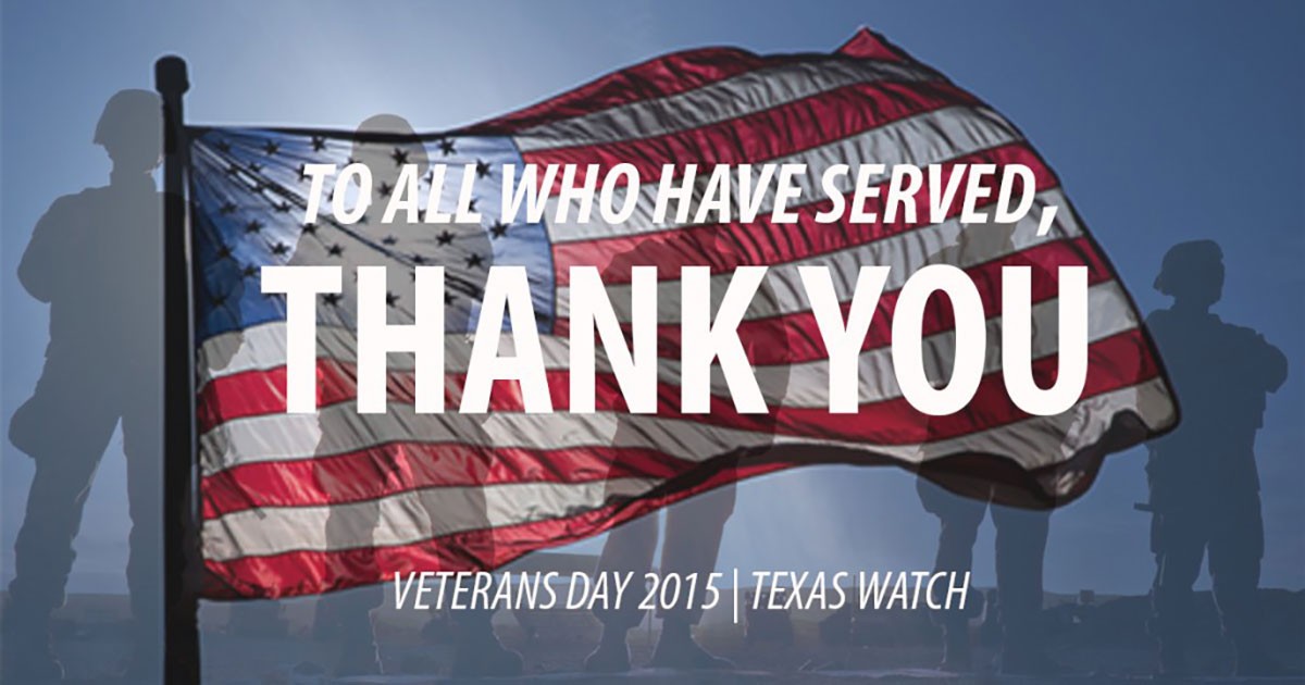 American flag with silhouettes of soldiers and the text "To All Who Have Served, Thank You."